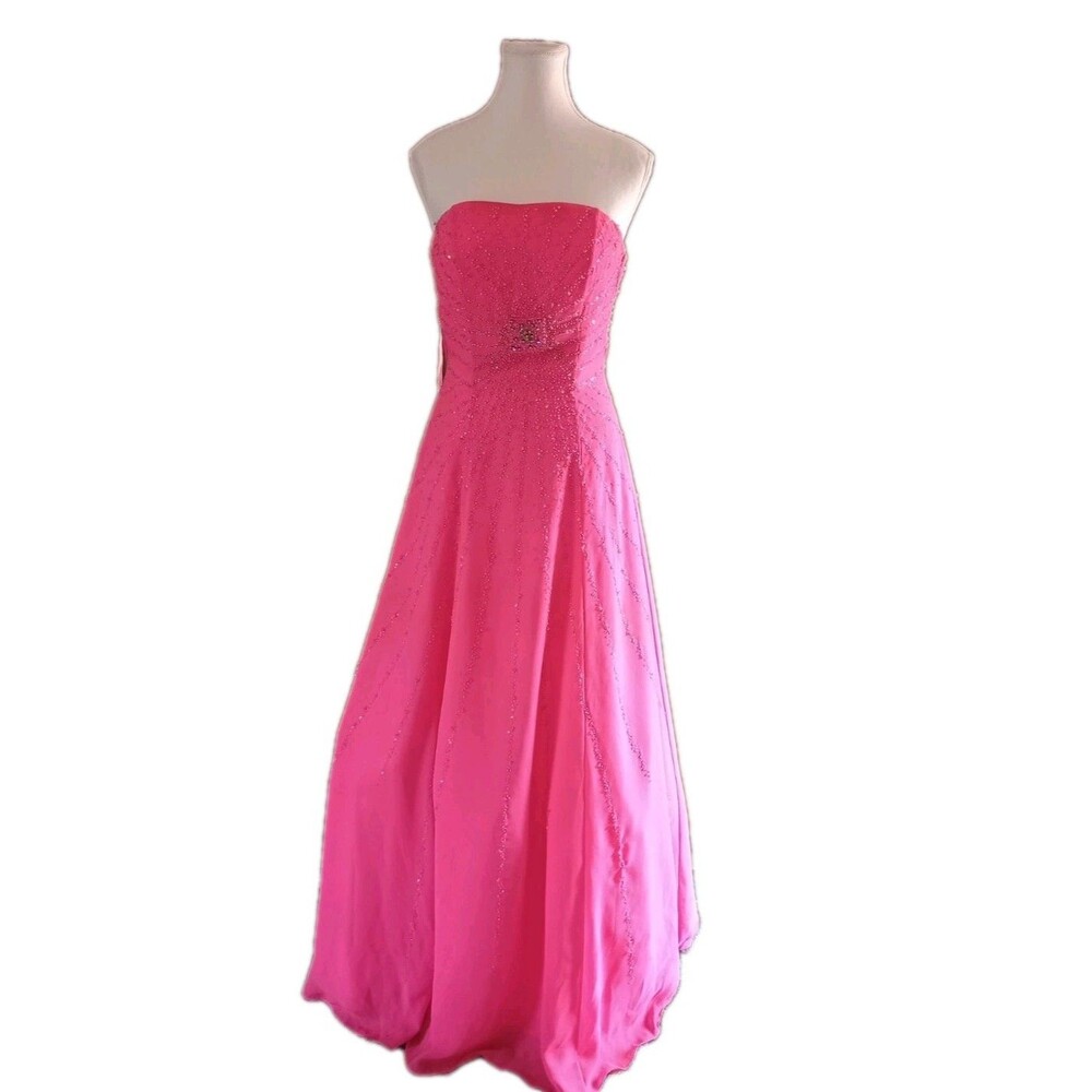 Riva Designs Beaded Pink Prom Sz 4 Dress Evening Gown Y2K Strapless Princess